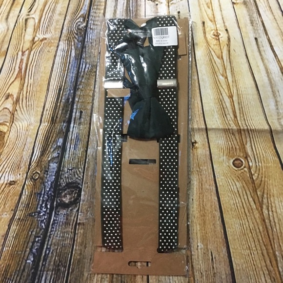Green White Polka Dot Bow Tie And Suspenders - Picture 1 of 2